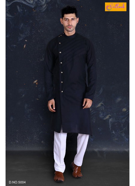 Black Outluk Vol 5 Indian Wear Art Silk Long Kurta Pajama Collection 5004